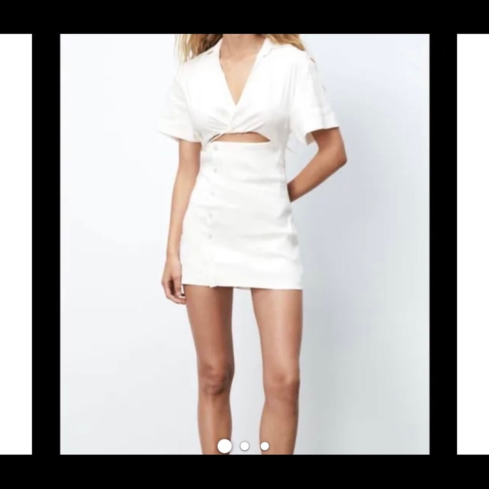 Zara Dress | Zara White Cut Out Linen Blend Dress Nwt | Color: White | Size: XS